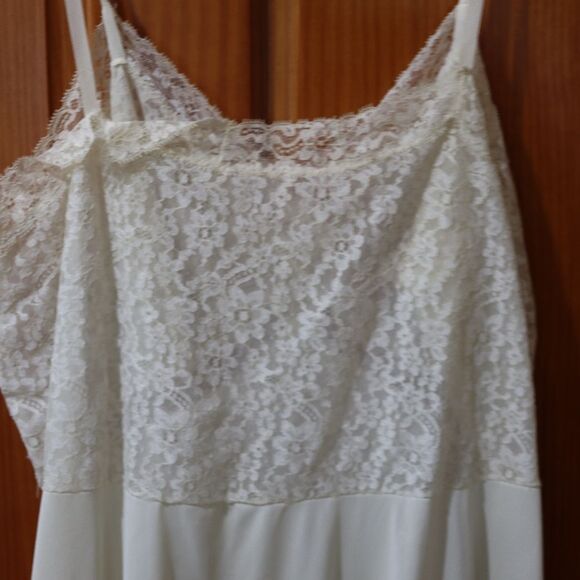 Van Raalte Vintage 1955 Off White Lace Pleated Slip Dress Large Nylon - Picture 10 of 16